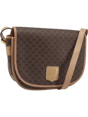 CELINE Macadam Canvas Shoulder Bag PVC Leather Brown Gold